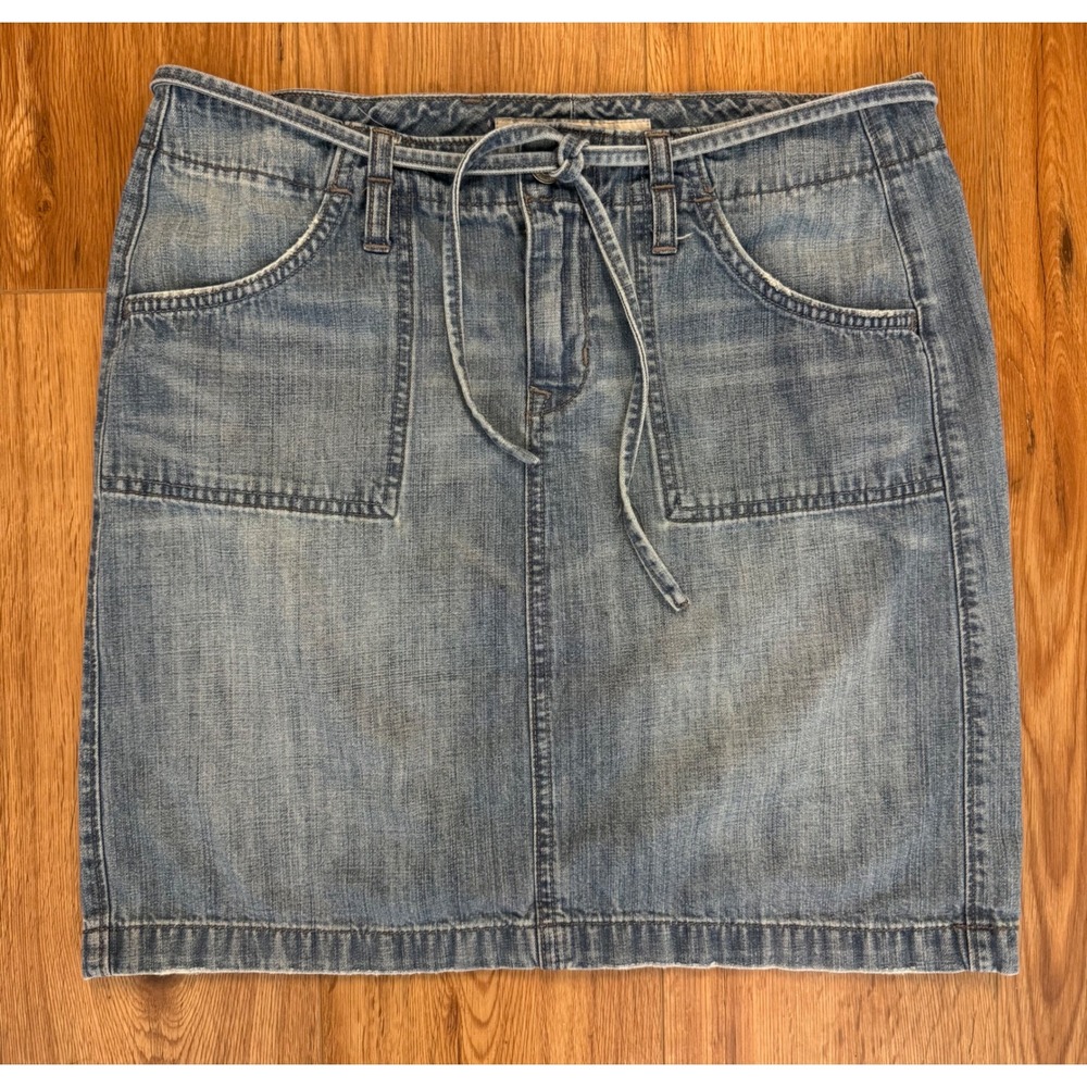 Old Navy Vintage Y2K Denim Mini Skirt Blue Cotton Drawstring Waist Womens 6